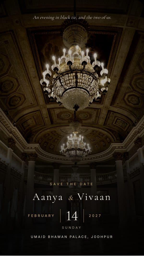 The Gilded Midnight Ballroom — Light the chandeliers wedding invitation design