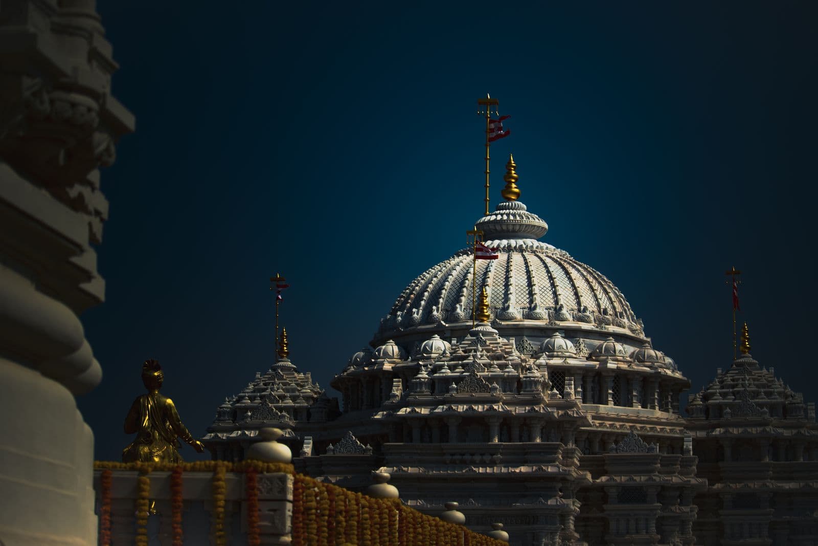 Temple dome at dusk — a South Indian temple wedding website mood