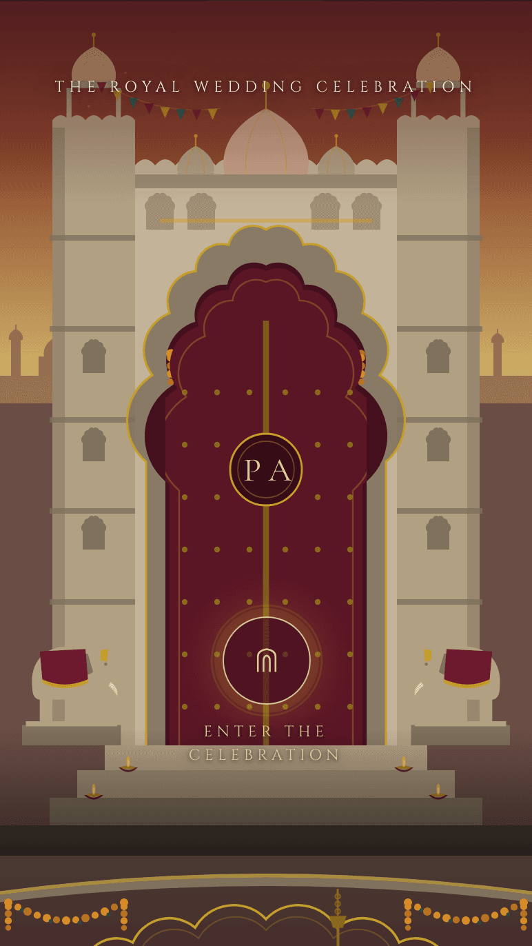 Rajwada — A Royal Palace Wedding — Illustrated royal palace experience wedding invitation design